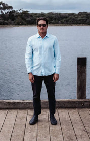 Origins Linen Cotton Shirt . Sky Blue harsunaustralia