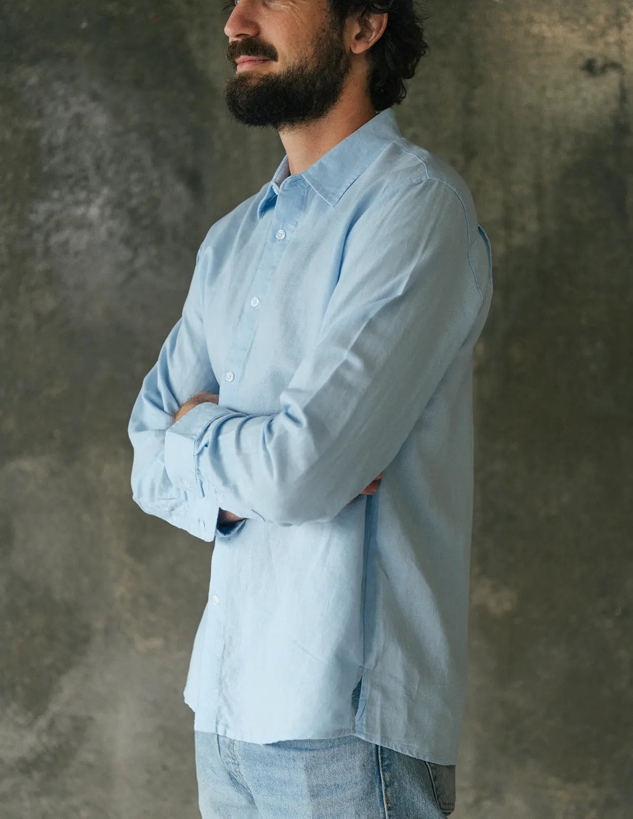 Origins Linen Cotton Shirt . Sky Blue harsunaustralia
