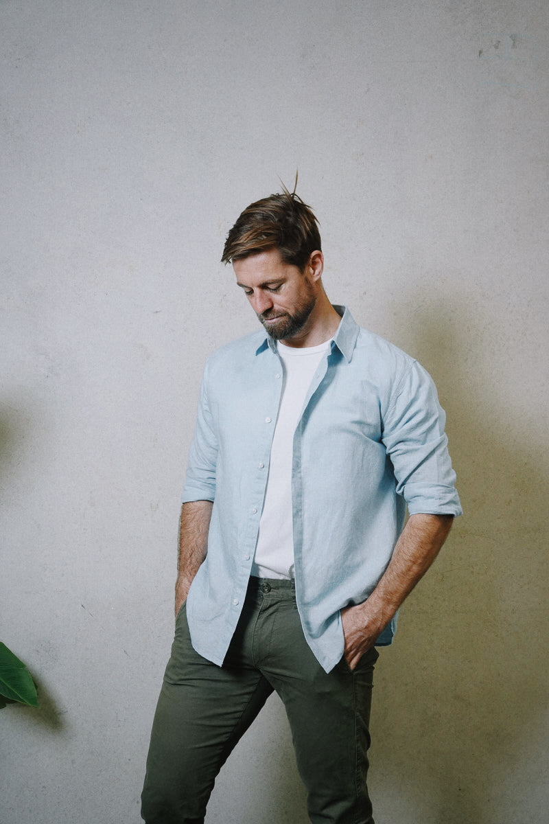 Origins Linen Cotton Shirt . Sky Blue