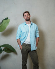 Origins Linen Cotton Shirt . Sky Blue